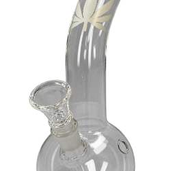 Bong Boss glass bong ball curved, transp./hemp leaf white, h.23cm, Ø3,7cm, glass chillum 14 cut 345897