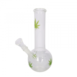 Super Heroes glass bong ball, transparent/hemp leaf green, h.23cm, Ø4cm, glass chillum 14 cut 345893