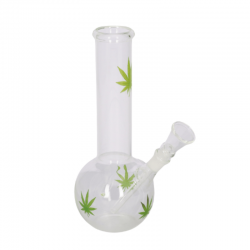 Super Heroes glass bong ball, transparent/hemp leaf green, h.23cm, Ø4cm, glass chillum 14 cut 345893