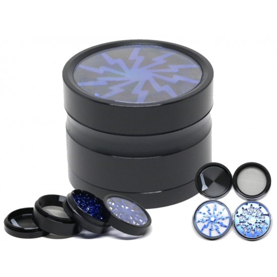Τρίφτης καπνού AMSTERDAM BLUE BLACK JK07 MIX ALUMINUM 4 parts 60mm με παράθυρο