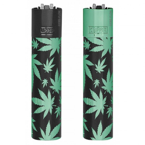 Clipper Αναπτήρας Μεταλλικός Μεγάλος - Green Leaves Metal (Limited Edition)