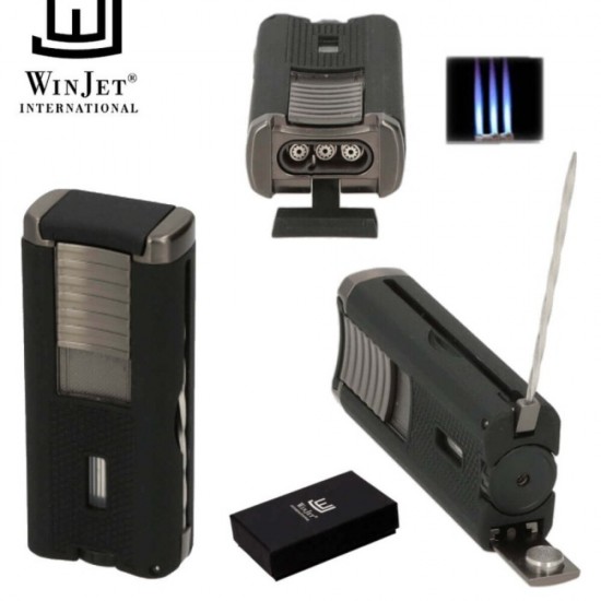 310075 Winjet Αναπτήρας Πούρου 4xJet Μαύρος/Γκρι Με Punch & Draw Tool