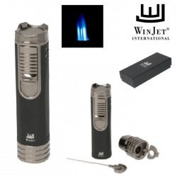 310080 Winjet Αναπτήρας Πούρου 3xJet Μαυρος-Γκρι Με Punch 7mm, Βάση & Εργαλείο Διάτρησης