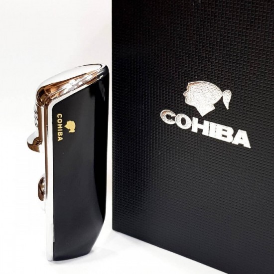 COB-528-BL Μαύρος Αναπτήρας Πούρου Cohiba logo
