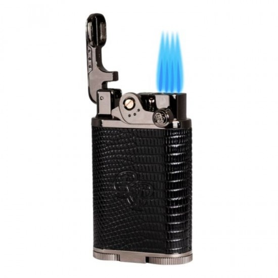 RP-3276653 Αναπτήρας πούρων Rocky Patel Davenport 5xJet Gunmetal-Μαύρο Δέρμα & Punch