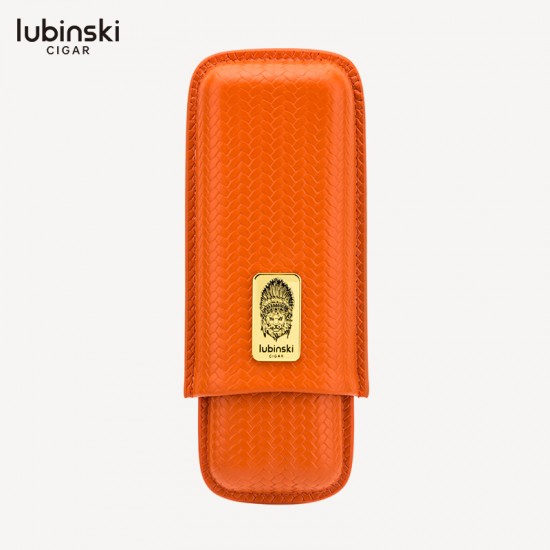 LUBINSKI – Κροκό Θήκη για 2 Πούρα Πορτοκαλί Ring 58 (50019-OR)
