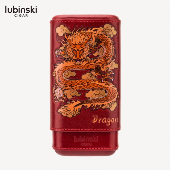 LUBINSKI - Leather Case Red Dragon for 3 Cigars Ring 56 (50021-RD)