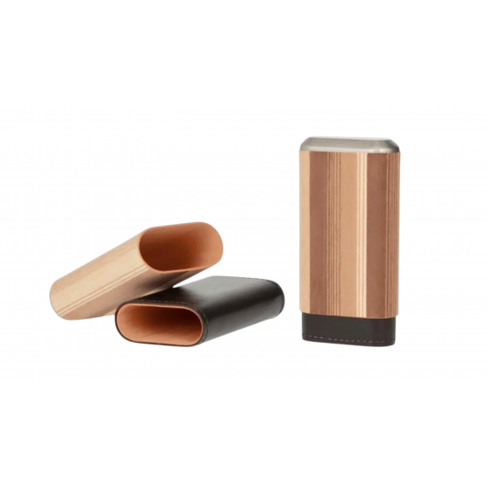 Θήκη πούρων Angelo 3 τεμαχίων από veneer wood και δέρμα. 813060
