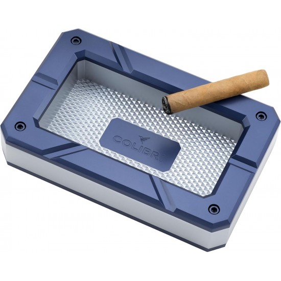 Colibri Rally Cigar Ashtray - Premium Metal Design with 6 Cigar Rests, Textured Diamond Pattern Navy Silver