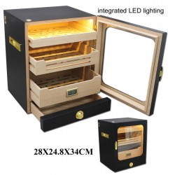 Μαύρος Με Τζάμι, 3 Ράφια, Led & Ψηφιακο Υγρασιόμετρο 75-100 Πούρων 1872B