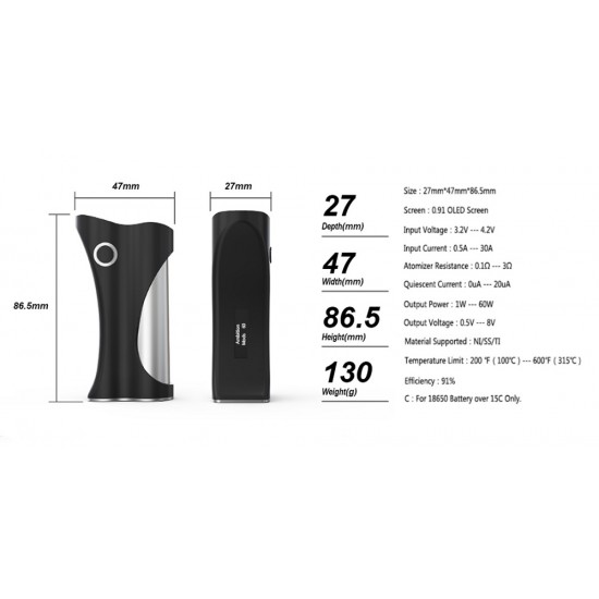 Ambition - Hera Box Mod 60W - Black Polished