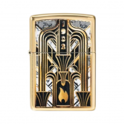 Zippo Windproof Pocket Lighter Art Deco Flame Design High Polish Brass 46585