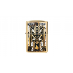 Zippo Windproof Pocket Lighter Art Deco Flame Design High Polish Brass 46585