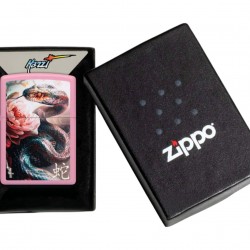 Zippo Windproof Pocket Lighter Mazzi Snake and Flower Matte Pink Metal 46685