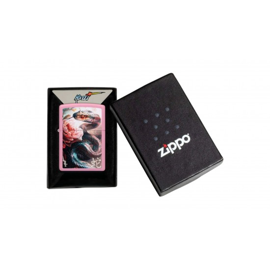 Zippo Windproof Pocket Lighter Mazzi Snake and Flower Matte Pink Metal 46685